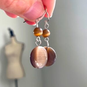 Classic Brown Beaded Tiger's‎ Eye Dangle Earrings Y2K Jewelry